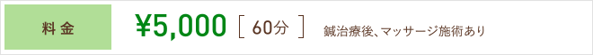 料金 ¥5,000 [ 60分 ] 鍼治療後、マッサージ施術あり